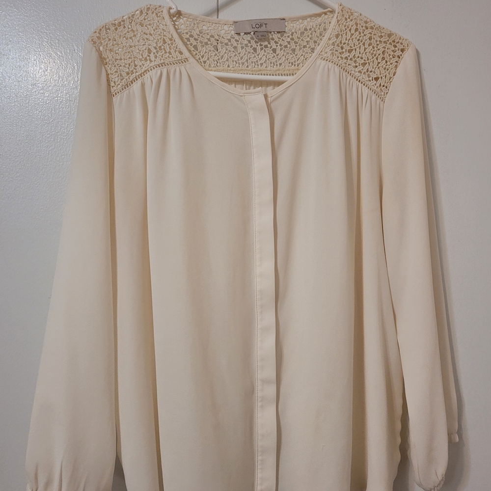 LOFT Ivory Blouse with Lace Accents